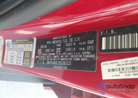 2025 Kia K4 Ex из США, поврежденный, VIN 3KPFU4DE2SE030123